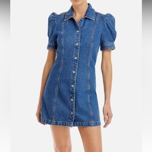 Blank NYC Puff Sleeve Denim Mini Dress in Walk in The Park MEDIUM